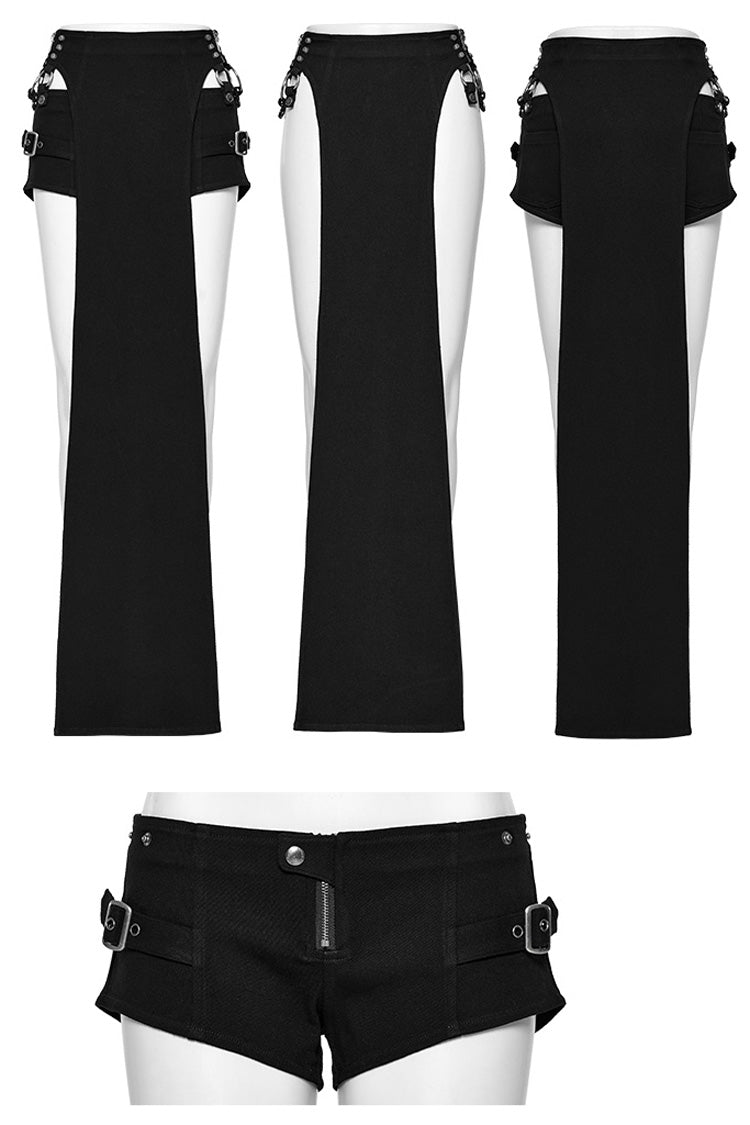 Black Rivet Buckle Women's Punk Removable Shorts - Product - 5