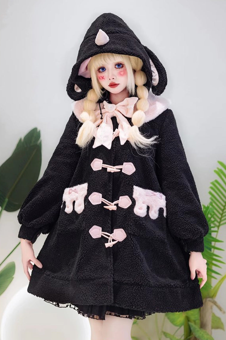 Unicorn Long Sleeves Bowknot Sweet Lolita Long Coat 2 Colors - Black - 2