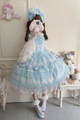Blue [Sugar Heart Knot] Multi-Layered Ruffled Bow Lace Sweet Lolita Jsk Dress - Product - 9