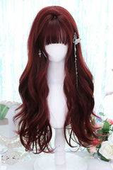 Mera Red Soft Air Bangs Long Curly Sweet Gothic Lolita Wig - Product - 2