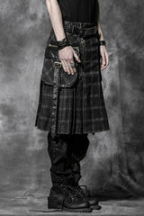 Black Plaid Print Ruffle Men's Steampunk Skirt - Product - 2