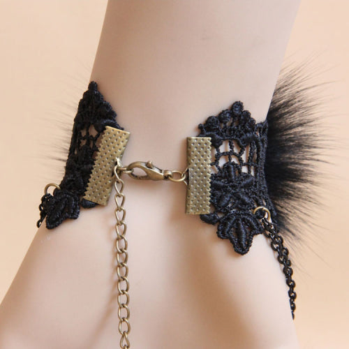 Black Retro Fashion Lace Fox Hair Female Gothic Lolita Ring Bracelet - Product - 3