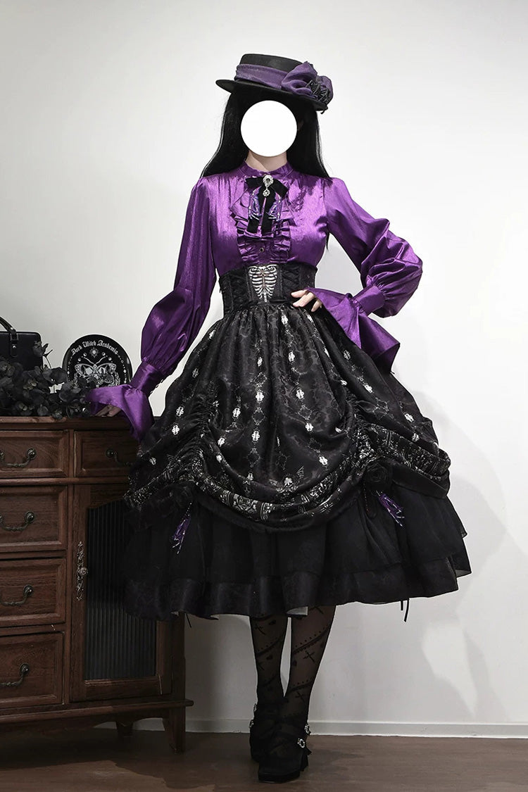 Black [Moonlit Return] Printed Boned Gothic Elegant Lolita Skirt - Black(Skirt-Only) - 1