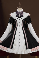 Black Yog-Sothoth’s Courtyard Cosplay Tereboka Little Reaper Long Sleeves Ruffle Cardigan Bowknot Lace Hooded Gothic Lolita Dress Set - Product - 2