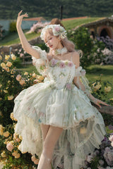 Green [Spring Rose] Sleeveless Multi-Layered Bowknot Lace-Up Fishbone Sweet Lolita Jsk Dress - Product - 12