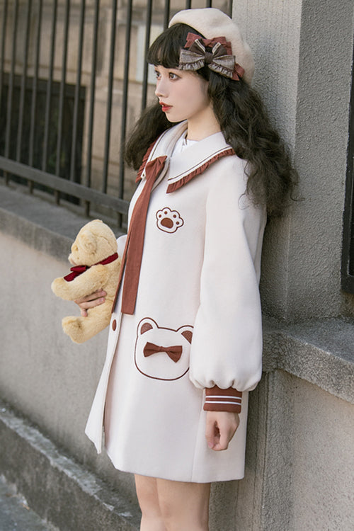 Beige Single Breasted Square Collar Long Sleeved Wool Sweet Lolita Coat - Product - 5