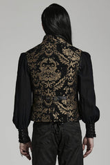 Men's Stand Collar Jacquard Print Stitching Metal Ring Decoration Gothic Vest 2 Colors - Product - 3
