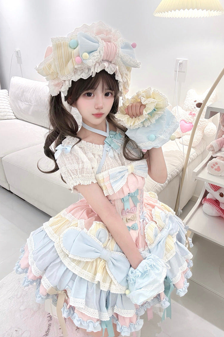 Multi-Color [Ribbon Dance] Multi-Layered Ruffle Bowknot Lace-Up Sweet Princess Lolita Dress - Product - 12