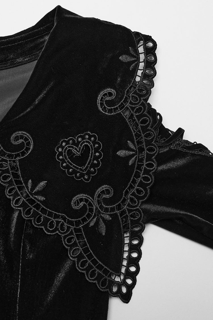 Black Doll Collar Long Sleeves Gradient Embroidery Women's Gothic Prom Dress - Product - 5