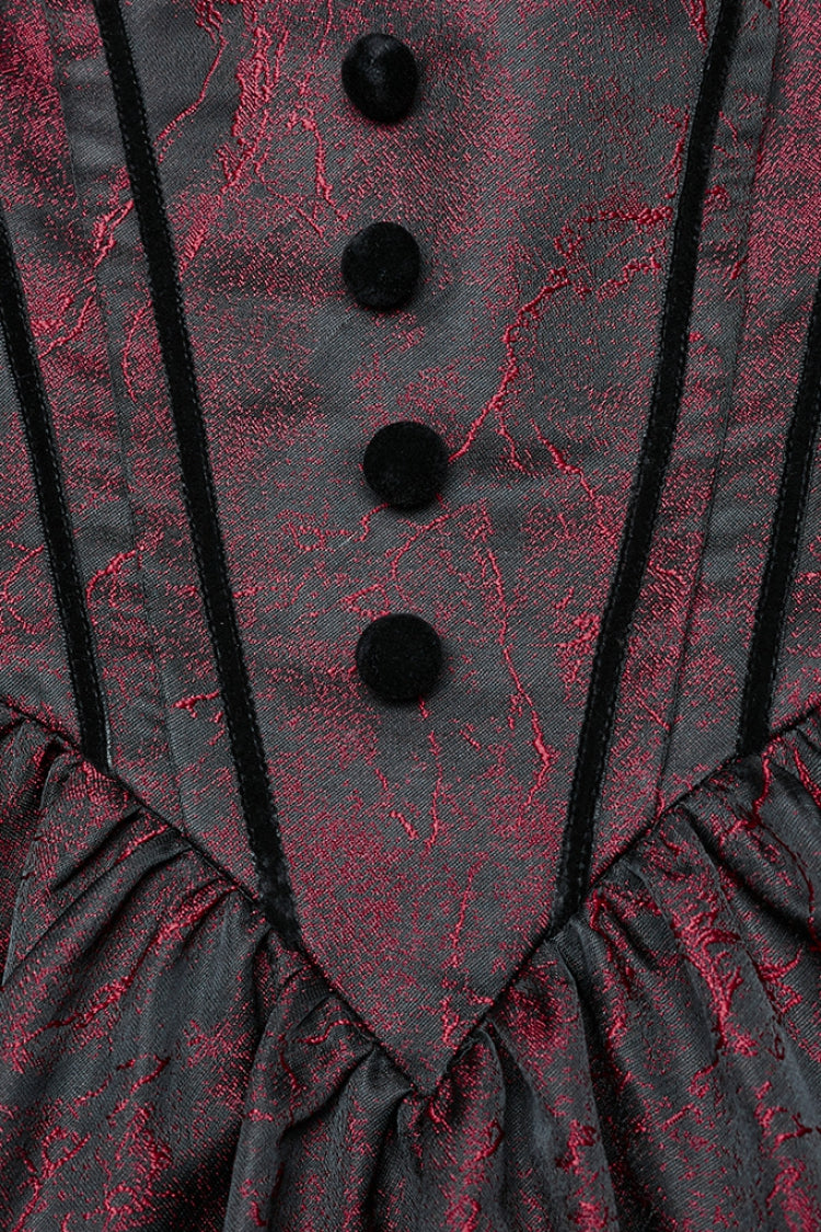 Black/Red Short Puff Sleeves Lace-Up Women's Gothic Dress - Product - 7