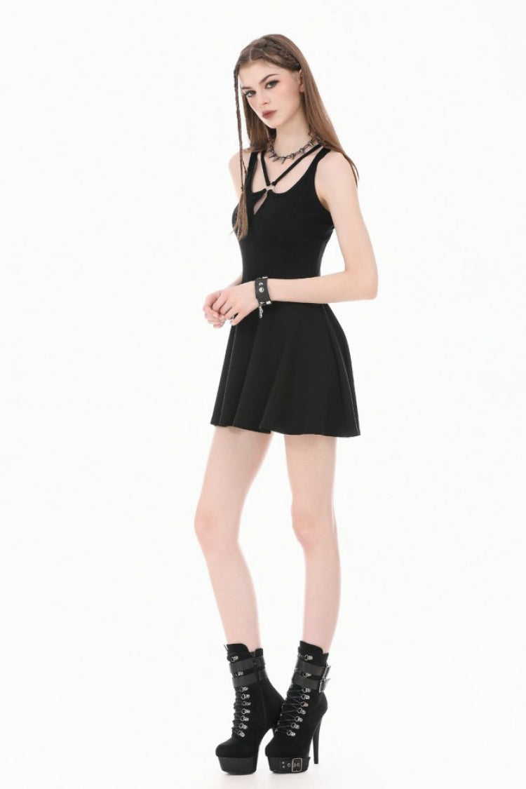 Black Cross Straps Cut-Out Women's Sweet Balletcore Mini Slip Dress - Product - 9