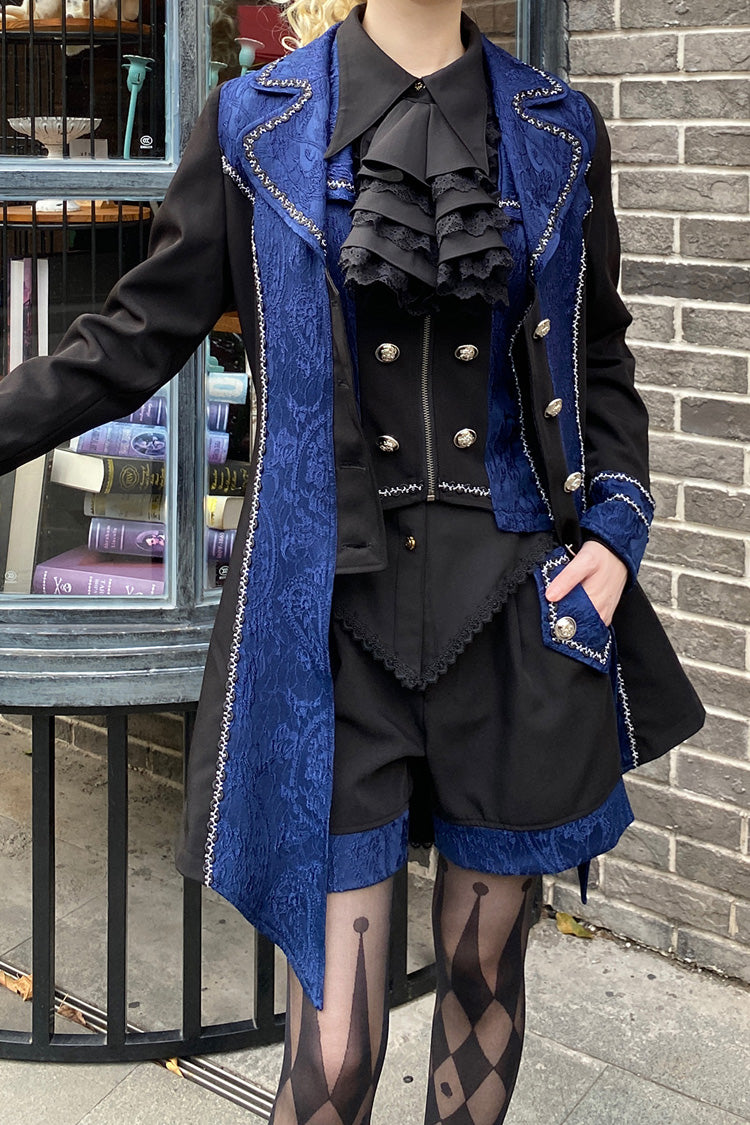 Black/Blue Hot Stamping Embroidery Ouji Handsome Cool Lolita Vest - Product - 2