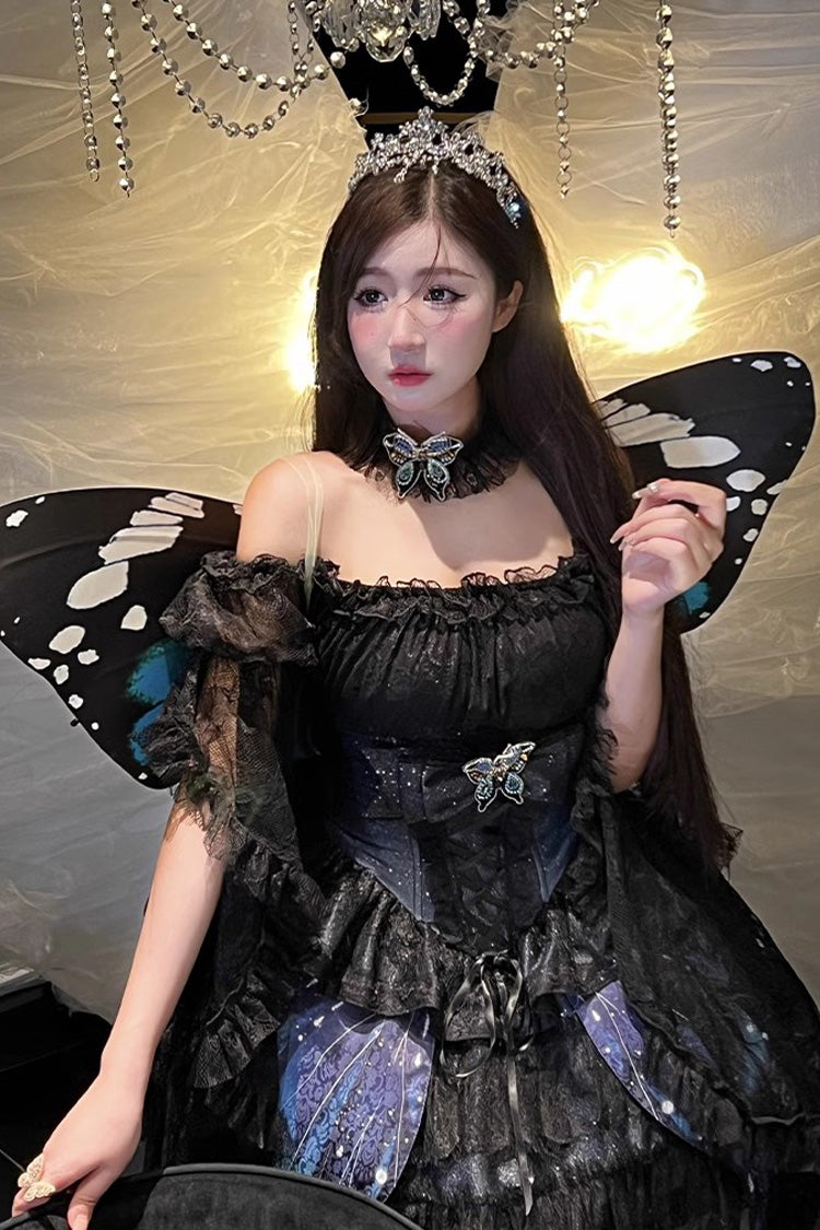 Black [Sparkling Butterfly] Print Bowknot Sweet Lolita Skirt - Product - 7