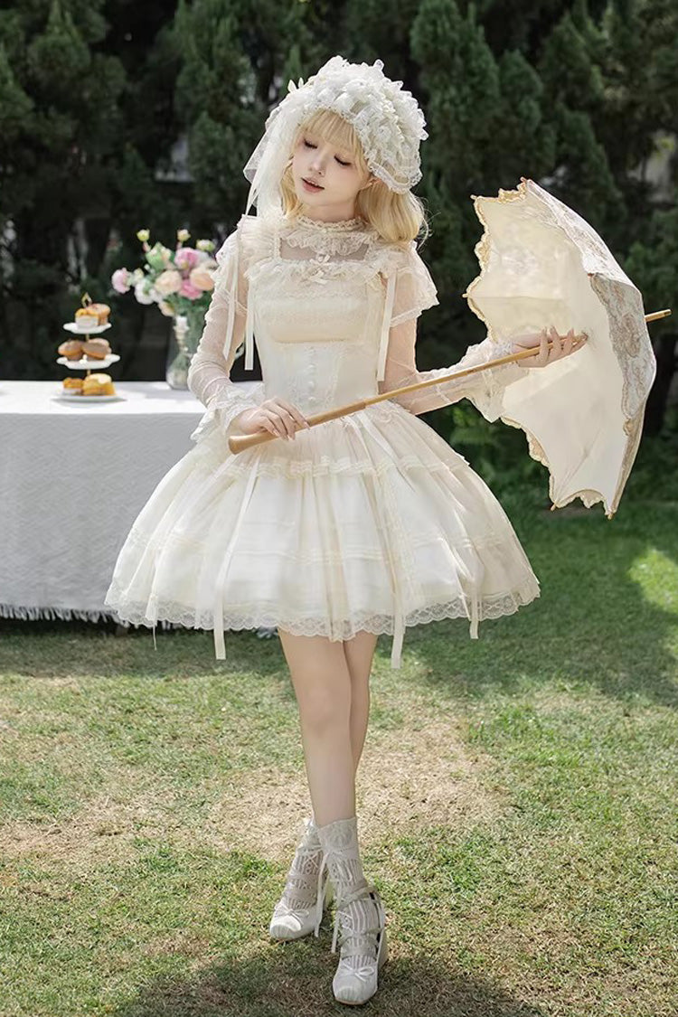 Ivory [Letters and Poems · Confession Poem] Square Collar Sleeveless Ruffled Bow Lace Fishbone Sweet Lolita Jsk Dress 2 Versions - Product - 13