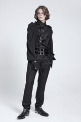 Black Stand Collar Long Puff Sleeves Men's Gothic Batlike Blouse - Product - 8