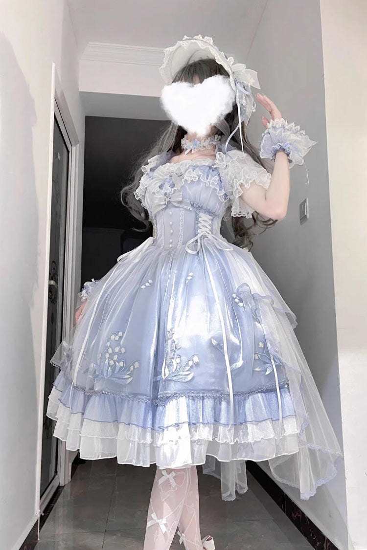 Blue [Love Is Coming] Multi-layer Ruffle Embroidery Bowknot Sweet Princess Lolita Jsk Dress - Product - 4