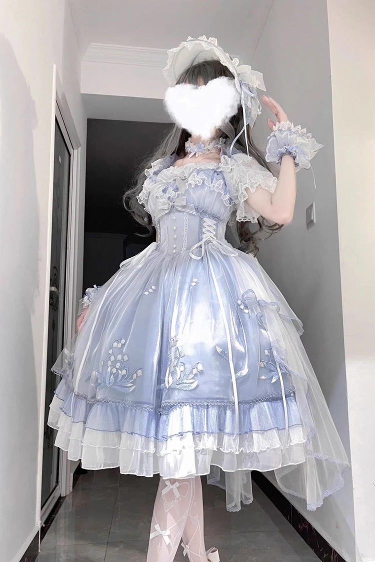 Blue Love Is Coming Multi-layer Ruffle Embroidery Bowknot Sweet Princess (Set) detail view 4