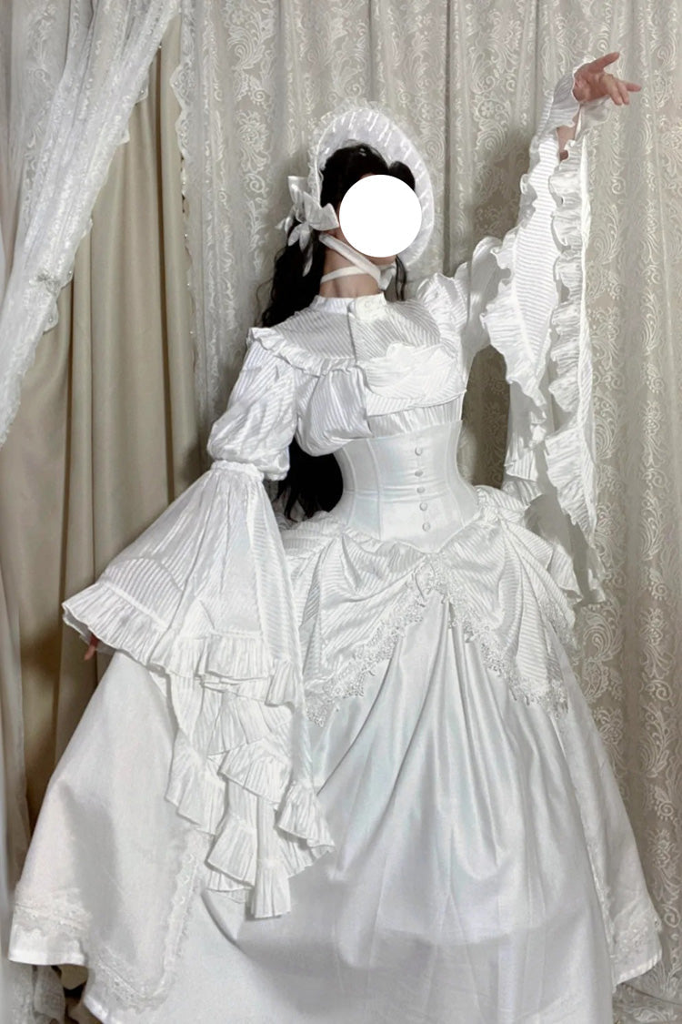White [Sleepwalking] Long Hime Sleeves Stitching Lace Plus Size Gothic Elegant Lolita Skirt Set - Product - 6