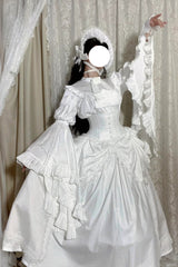 White [Sleepwalking] Long Hime Sleeves Stitching Lace Plus Size Gothic Elegant Lolita Skirt Set - Product - 6