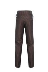 Brown High Waisted Lace-Up Striped Men's Gothic Pants - Product - 7