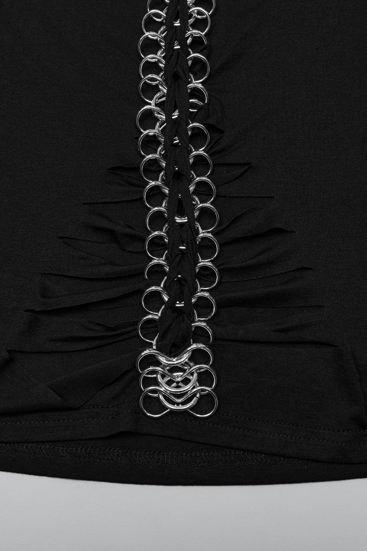 Black Skull Bone Print Hollow Slim Metal Chain Women's Steampunk Vest - Product - 11