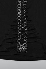 Black Skull Bone Print Hollow Slim Metal Chain Women's Steampunk Vest - Product - 11