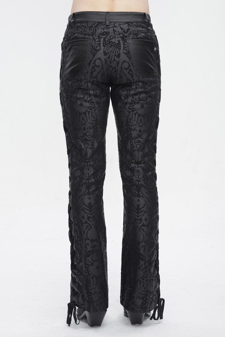 Black Lace Up Totem Printed Men's Punk Flared Pants - Product - 6