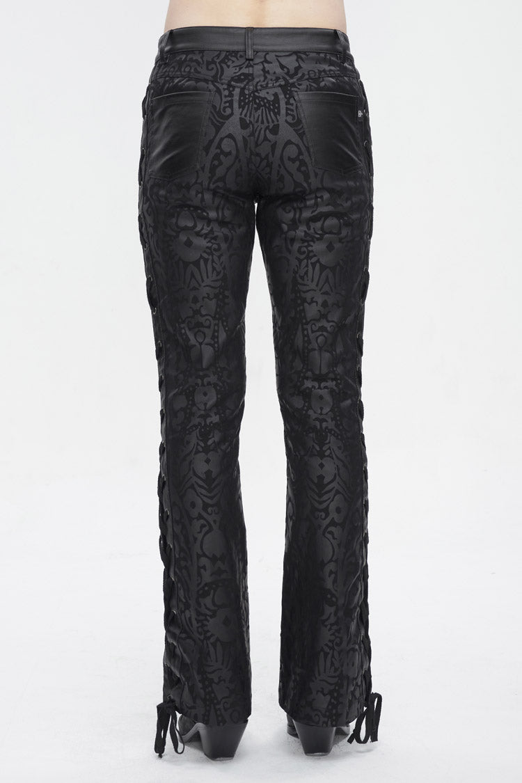 Black Lace Up Totem Printed Men's Punk Flared Pants - Product - 6