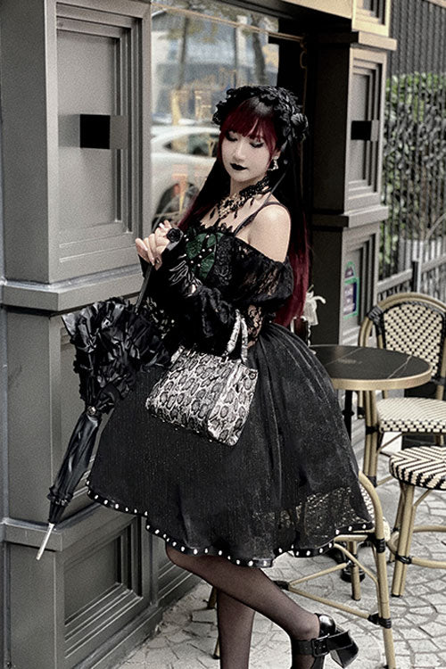 Black Green Elegant Bowknot Long Sleeves Gothic Lolita Jsk Dress - Product - 3