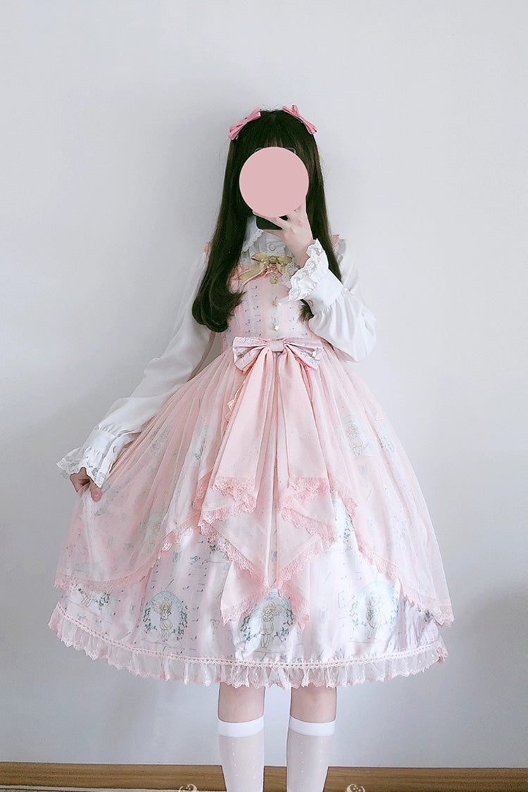 [Angel's Hymn] Print Ruffle Bowknot Sweet Lolita Jsk Dress 2 Colors - Product - 5