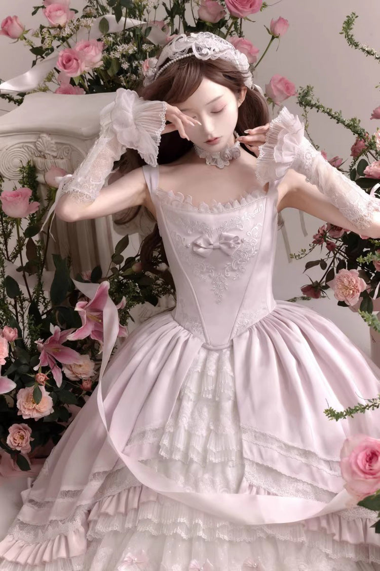Pink [Promise of the Rose] Multi-Layered Ruffled Hanayome Open-Front Bow Sweet Gorgeous Lolita Jsk Dress Set - Product - 4