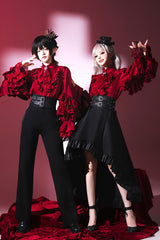 Black [Day and Night Song] Long Sleeves Ruffle Ouji Gothic Lolita Skirt Blouse - Black - 1