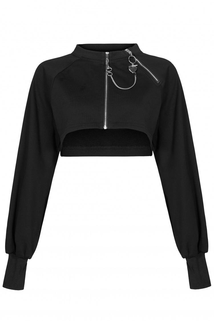 Black Metal Double Zipper Round Collar Long Sleeves Women's Gothic Coat - Product - 5