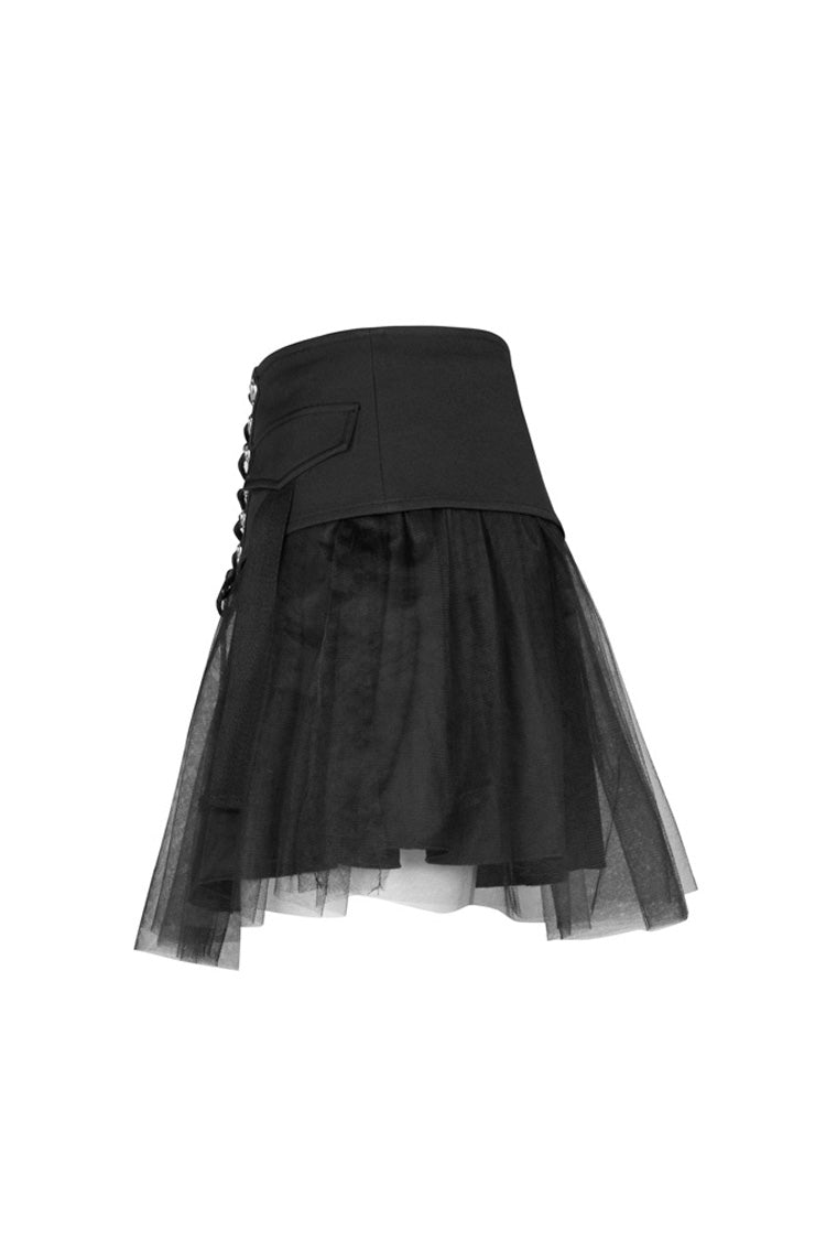 Black Binding Mesh Plaid High Waist Women's Steam Punk Skirt - Product - 5