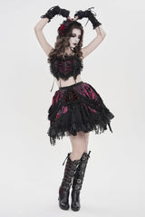 Black/Red Off Shoulder Bow Lace Color-Blocked Strappy Pleated Women's Gothic Corset - Product - 8