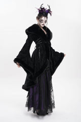 Black Long Sleeves Floral Embroidery Women's Gothic Fluffy Coat - Product - 5