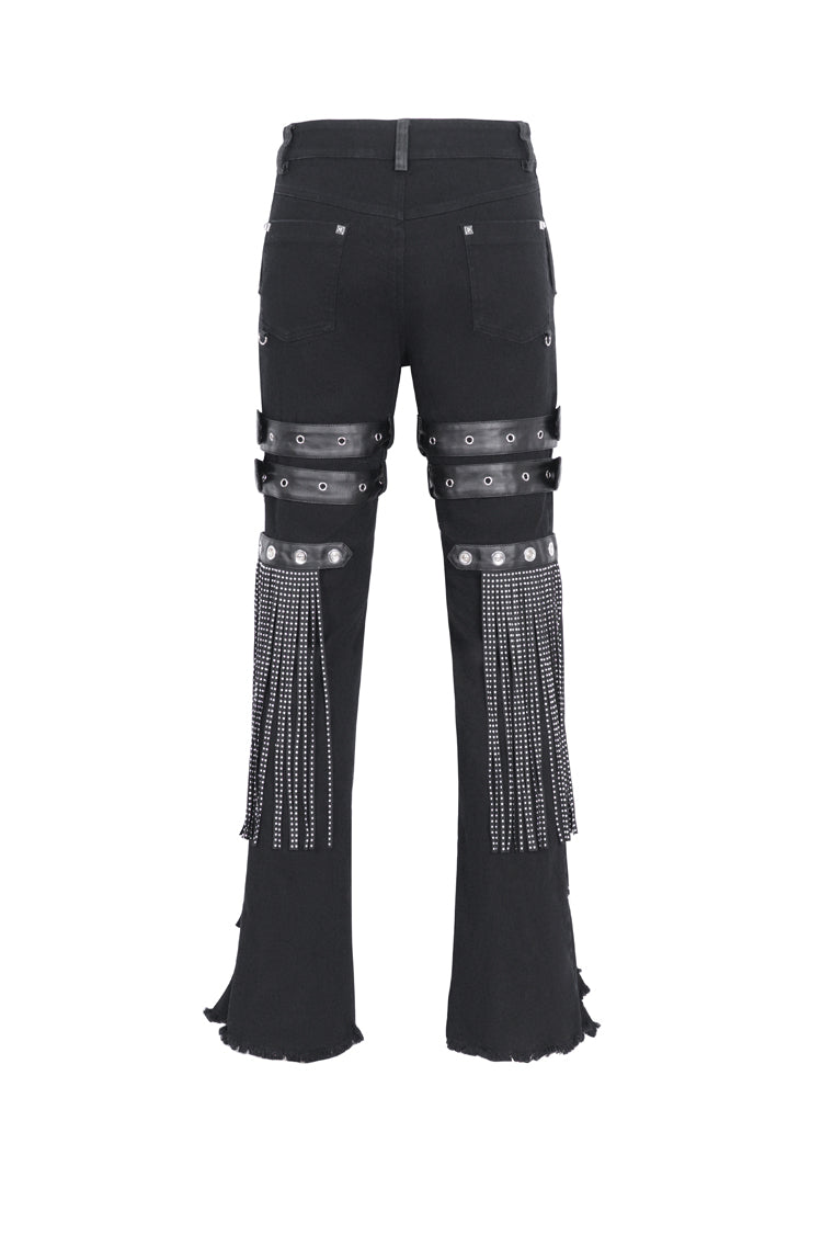 Black High Waisted Ripped Detachable Tassels  Men's Punk Pants - Product - 8