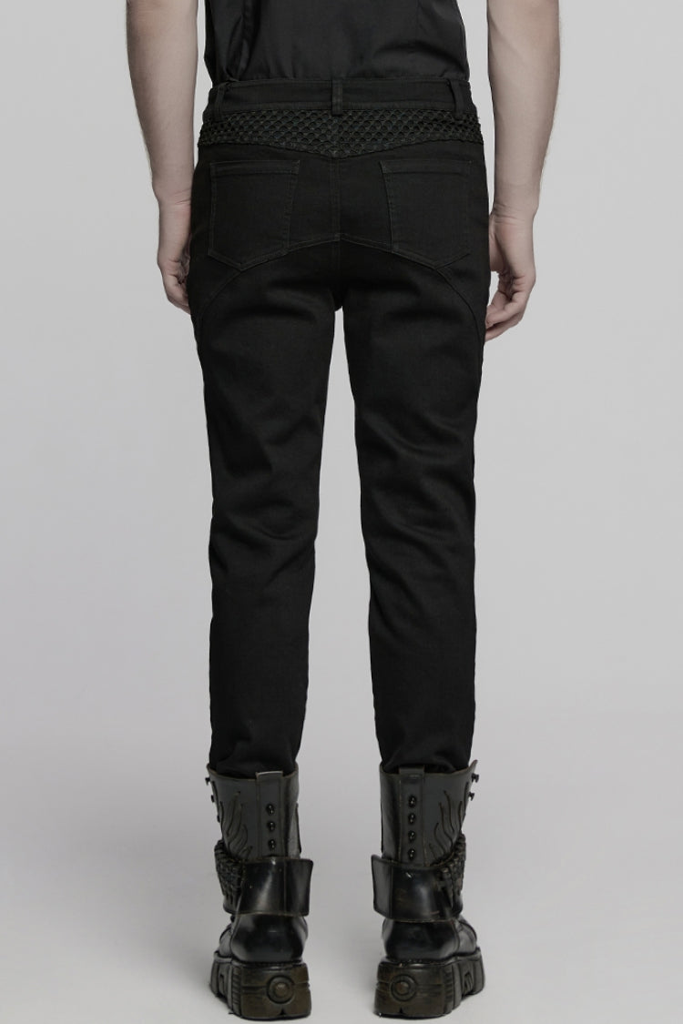 Black Pleated Stitching Mesh Men's Punk Pants - Product - 3
