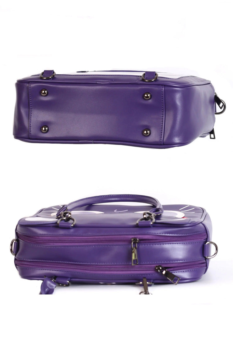 Purple Cartoon Cat Sweet Lolita Convertible Backpack/Crossbody Ita Bag - Product - 9