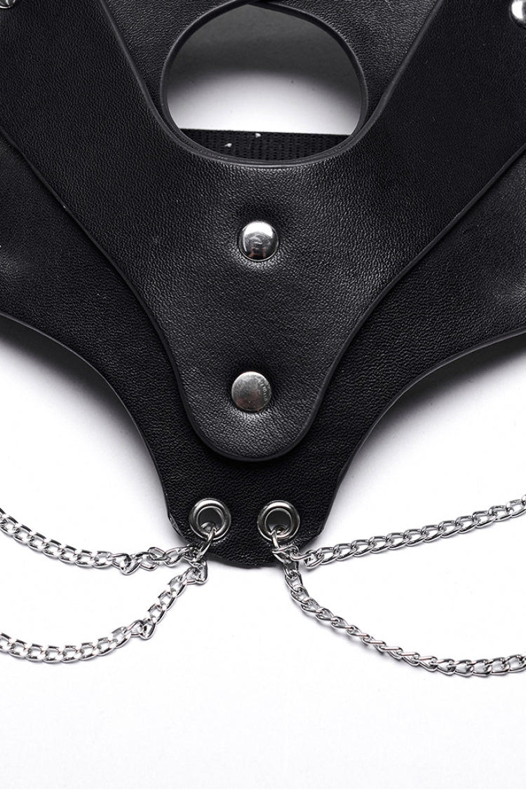 Black Metal Chain Fox Faux Leather Women's Steampunk Mask - Product - 8