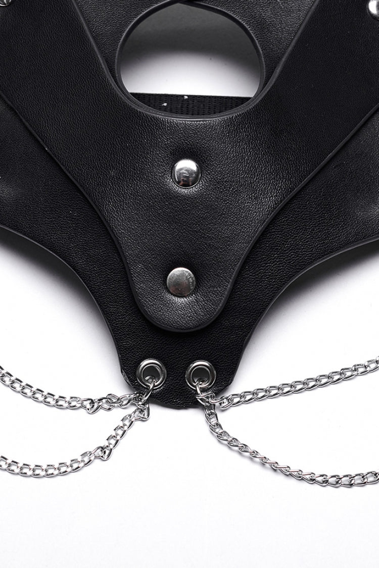 Black Metal Chain Fox Faux Leather Women's Steampunk Mask - Product - 8