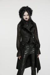 Black V Collar Sleeveless Jacquard Detachable Lace-Up Women's Gothic Vest - Product - 10