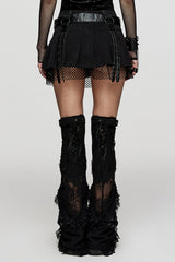 Black Stitching Mesh Straps Pleated Women's Punk Skirt - Product - 3