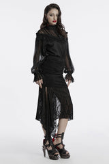 Black Irregular Mesh Ruched Women's Punk Fishtail Skirt - Product - 4
