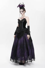 Black/Purple Floral Embroidered Beaded Women's Gothic Long Skirt - Product - 8