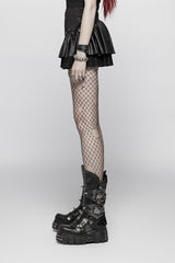 Black Multi-layer PU Leather Stitching Lace Women's Steampunk Skirt - Product - 3