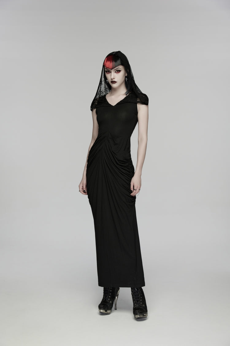 Black V Collar Short Puff Sleeves Hanayome Cut-Out Lace Pleated Women's Gothic Wedding Dress - Product - 4