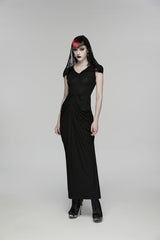 Black V Collar Short Puff Sleeves Hanayome Cut-Out Lace Pleated Women's Gothic Wedding Dress - Product - 4