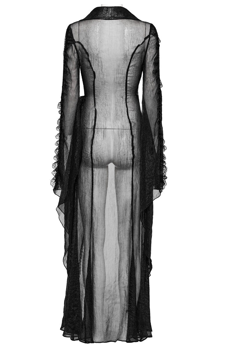 Black Lapel Collar Trumpet Sleeves Lace Sheer Women's Gothic Cardigan - Product - 7