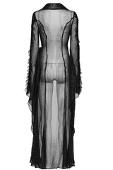 Black Lapel Collar Trumpet Sleeves Lace Sheer Women's Gothic Cardigan - Product - 7